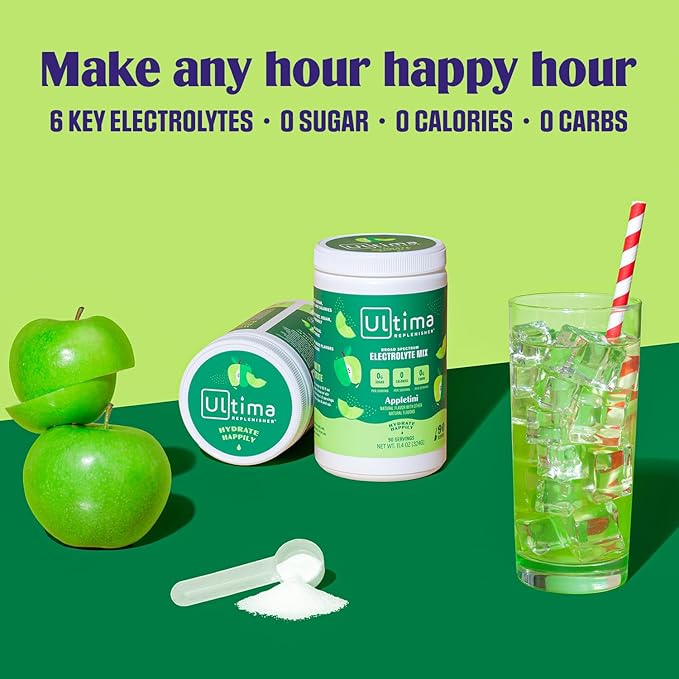 Ultima Replenisher Mocktini Electrolyte Powder Drink Mix – Appletini, 90 Servings – Hydration Powder with 6 Key Electrolytes and Trace Minerals – Keto Friendly, Non-GMO and Sugar-Free