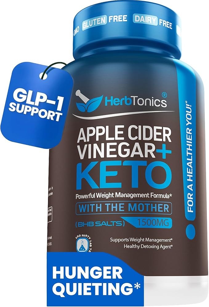 Herbtonics GLP-1 Weight Loss Supplement - Appetite Suppressant Apple Cider Vinegar Capsules - Weight Loss Pills for Women & Men - Fat Burner & Metabolism Support | 120 Keto ACV Capsules