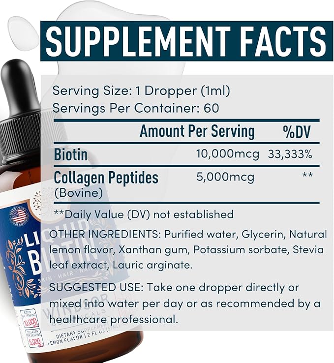 Liquid Biotin for Hair Growth Collagen 10,000mcg Collagen 5,000mcg Extra 2oz
