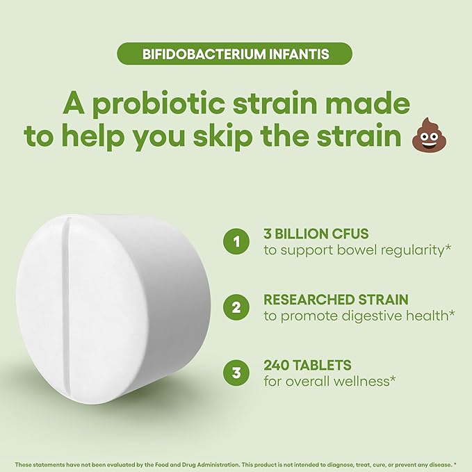 Bifidobacterium Infantis Probiotic Supplement 240 Tablets 3 Billion CFU Probiotics for Men & Women Supports Intestinal Digestive & Gut Health Made in The USA (240, Bifidobacterium Infantis)