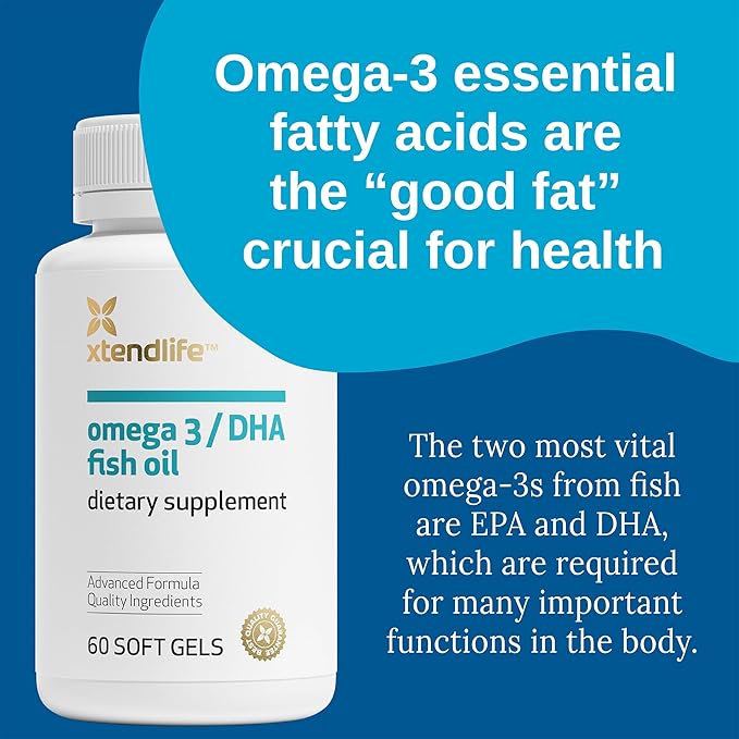 Xtendlife Omega 3/DHA Fish Oil 1100mg (700mg DHA), 3 Supplement (60 Count)