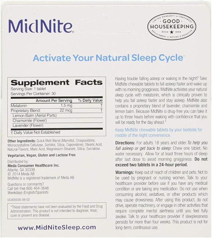 MidNite Sleep Aid for Occasional Sleeplessness, 30 Chewable 2)