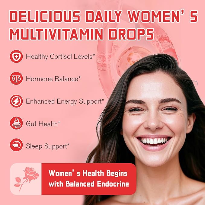 Women Endocrine Superfood Supplement Liquid Drops, Supports Healthy Cortisol Levels, Hormonal Balance, Gut Health, Mood, Sleep Support, Multivitamin+Inositols, Rhodiola, DIM