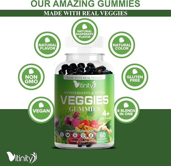 Veggies Supplement-Made with Real Super Veggies Gummies(120 Chews),30 Chews),30 Veggies,Herbs,Fruit (60 Day)