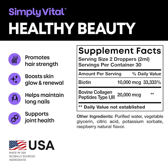SIMPLY VITAL Liquid Collagen & Biotin 10000 mcg 20000 mcg 99% Absorption