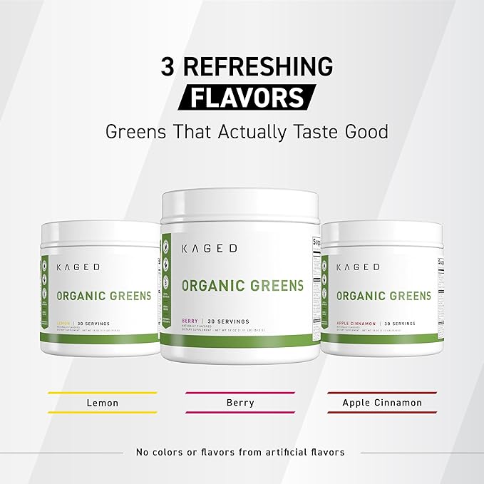 Kaged Organic Greens Superfood Powder, Outlive100 Berry, Supergreens, Apple Cider Vinegar, Ashwagandha, 30 Servings