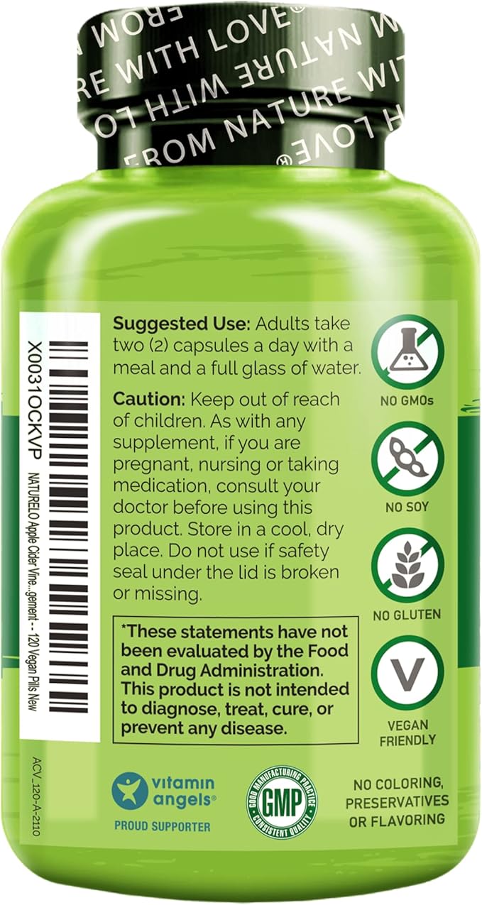 NATURELO Apple Cider Vinegar Capsules 120 Vegan