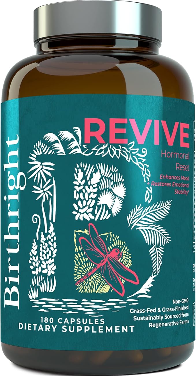 Birthright Female Hormone Support for, Energy, Fertility, Menstrual Cycle, Ovulation, Pregnancy and Menopause… All Natural, Animal Based, Liver, Kidney, Magnesium, Red Raspberry, Herbal Blend Revive
