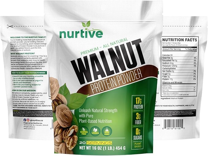 Walnut Protein Powder Omega-3 & 20 Servings (16 oz 454 g)