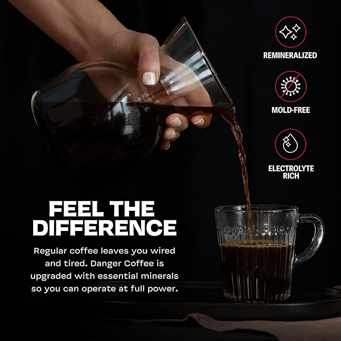 Danger Coffee by Dave Asprey, Remineralized, Mold Free & Lab Tested Whole Bean Coffee, Dark Roast, 10.9 Ounce