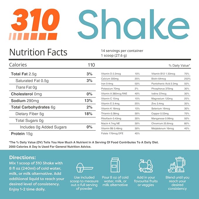 310 Nutrition Meal Replacement Shake - Fiber-Rich Vegan Superfood Blend - Low Carb, Keto & Paleo Friendly, Gluten-Free, 26 Vitamins & Minerals, Natural Sweeteners - Tropical Coconut, 14 Servings