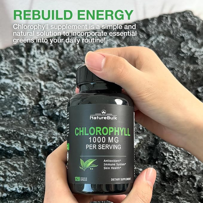 Chlorophyll Capsules 1000mg - 100% Natural Potency Concentration for Women & Men, Gut Health, Skin Support - Natural Energy Booster, 120 Capsules
