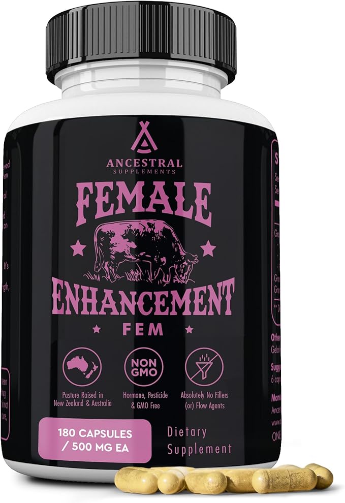 Ancestral Supplements Grass Fed FEM Liver Supplement for Women with Collagen, CoQ10, Vitamin B12, Joint Support Bone Marrow Capsules for Energy, Immunity, Pasture Raised, NonGMO, 500mg Each, 180 Count
