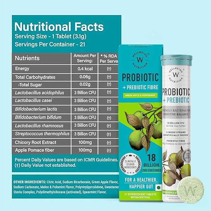 Wellbeing Nutrition Daily Probiotics + Prebiotics 18 Billion (21 Effervescent