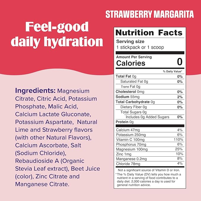 Ultima Replenisher Daily Electrolyte Powder Drink Mix – Strawberry Margarita, 90 Servings – Hydration Powder with 6 Key Electrolytes and Trace Minerals – Keto Friendly, Non-GMO and Sugar-Free