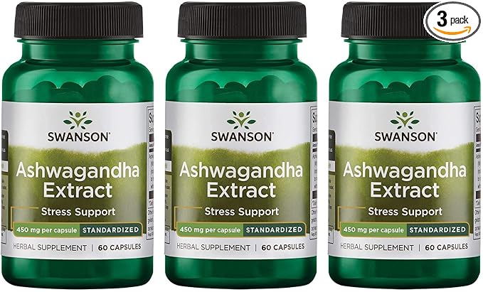 Swanson Ashwagandha Extract-Natural Supplement Promoting A Wellness-(60 Capsules, 450mg Each) (3 Pack)
