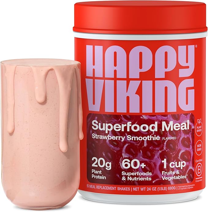 Happy Viking Strawberry Protein + Superfoods 20G Protein, 1 Canister (24 oz.)