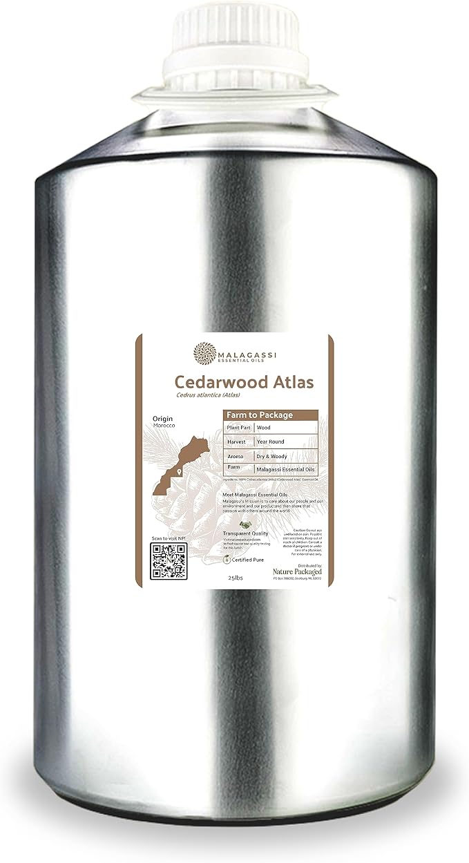 Pure Cedarwood (Atlas) Essential Oil (25lbs) - Direct from Malagassi Essential Oils Farm in Morocco - Essential Oils for Diffusers and Aromatherapy | Pure Therapeutic Grade