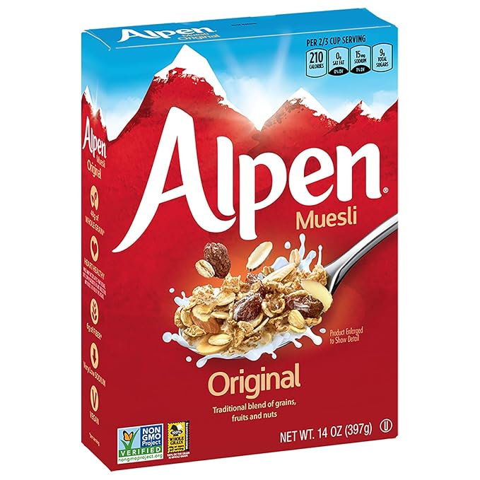 Alpen Original Muesli, Swiss Style Muesli Cereal, Whole Grain, Non-GMO Project Verified, Heart Healthy, Kosher, Vegan, 14 Oz Box (Pack of 6)