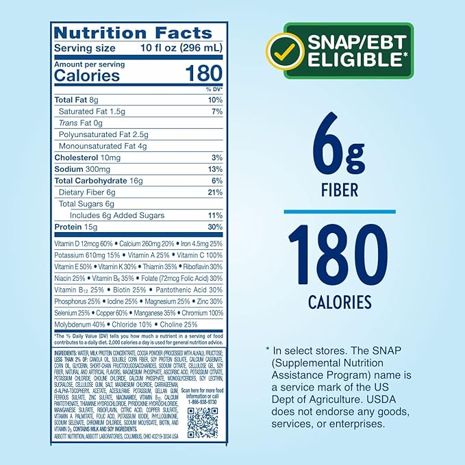 Glucerna Hunger Smart Shake, Diabetic Drink to Support Blood Sugar Management, 15g Protein, 180 Calories, Classic Chocolate, 10-fl-oz Bottle, 24 Count