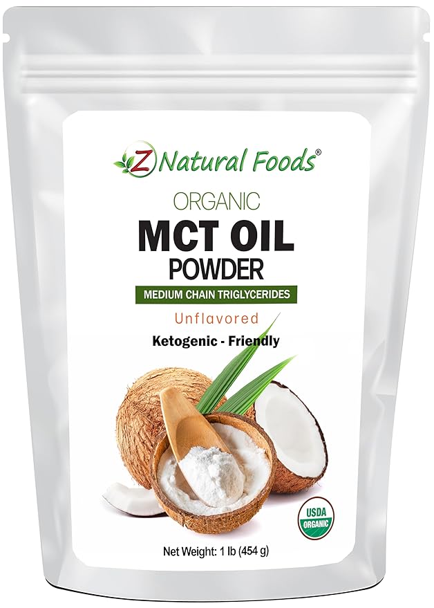 Z Natural Foods Organic MCT Oil Powder - 1 lb | From Coconut Oil with Prebiotic Fiber | C8 and C10 | Natural Plant Based Vegan Creamer For Tea, Coffee, Shakes & Smoothies | Keto & Paleo Friendly Superfood Powder | Non GMO & Gluten Free