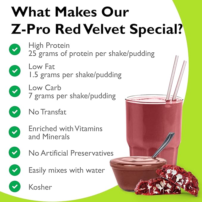 Z-Pro Red Velvet Protein Drink Mix 25g Protein 14 Packets