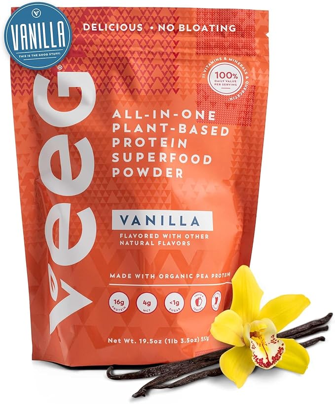 Veeg Meal Replacement Shake, Organic Greens Powder, Superfoods, Nutrients & Multivitamins, MCT Oil, All-in-One Protein Smoothie, Prebiotics & Probiotics, Vegan, Dairy Gluten Free, Sugar Free, Vanilla