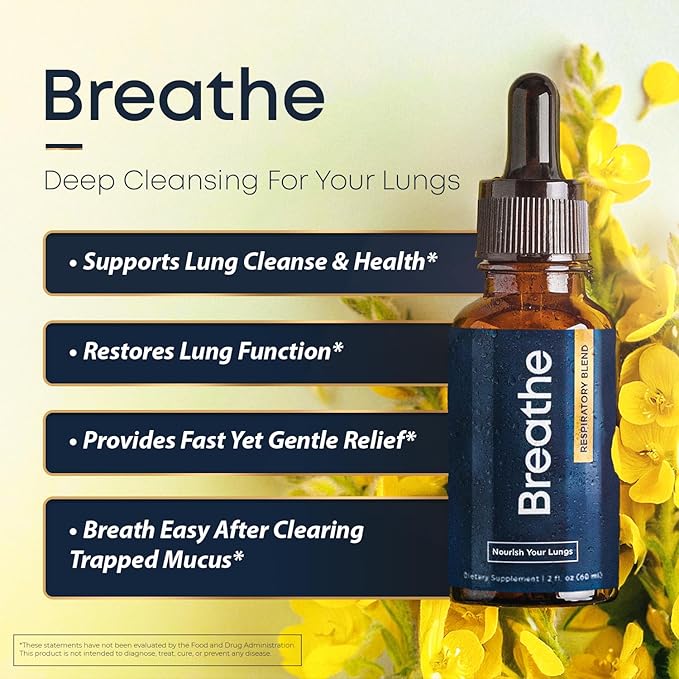 BREATHE 8-IN-1 Mullein Drops For Lungs Detox & Lung Cleanse | Peppermint, Thyme & Mullein Leaf Extract For Lungs | Lung Support Supplement For Breathing & Respiratory System- 2 fl.oz, 1 Month Supply