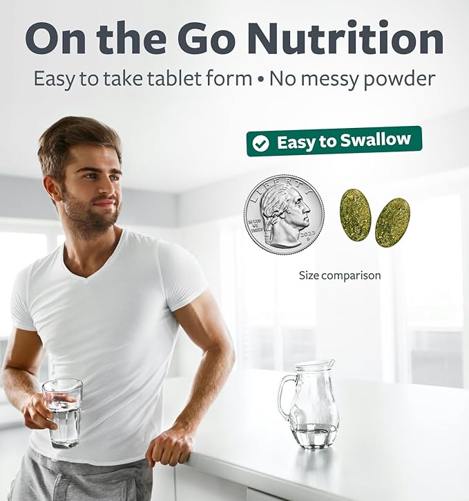 USDA Organic Greens Powder (60 Tablets) Convenient Pills - Complete Superfood Supplement with 28 Fruits & Vegetables - Super Antioxidants, Energy, Gut Health, and Immune Support (No Capsules)
