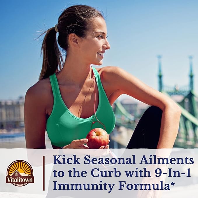 VITALITOWN Immune Support Supplement, with Elderberry, D3 6000IU, 6000IU, Selenium, 9-in-1 Immunity, 60 Caps