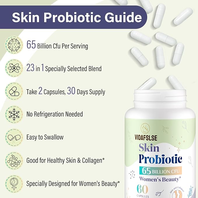 Beauty Probiotics for Women, Collagen Boost with 3-in-1 Complete Prebiotics, Postbiotics & Probiotics for Hair, Skin, Nails & Vaginal Health - 65 Billion CFU, Ceramides, Resveratrol & CoQ10, 60 Caps