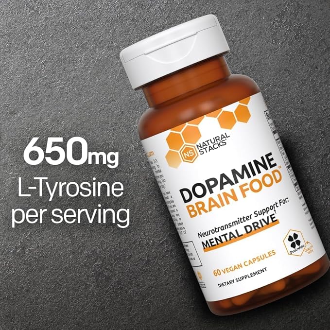 NATURAL STACKS Dopamine Brain Food - 650mg L-Tyrosine Supplement - Dopamine Supplement for Focus & Mental Drive - Supports Mental Energy - Neurotransmitter Support with B Vitamins - 120 Capsules