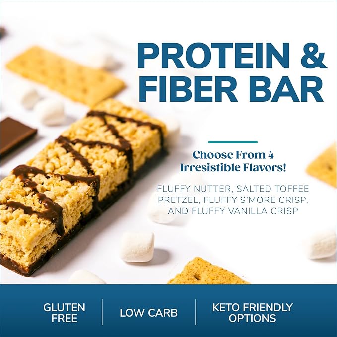 WonderSlim Protein & Fiber Bar, Fluffy S'more Crisp, Gluten Free, Keto Friendly & Low Carb (7ct)
