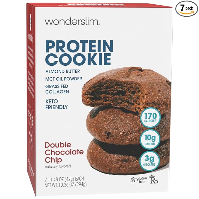 Wonderslim Protein Cookie, Double Chocolate, Keto friendly, Low Carb, Gluten Free (7ct)