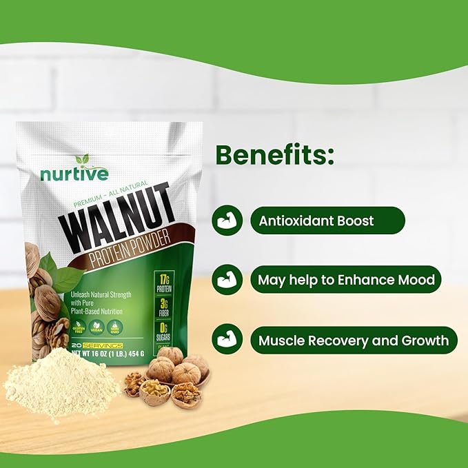 Walnut Protein Powder Omega-3 & 20 Servings (16 oz 454 g)