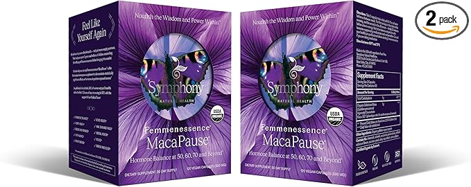Femmenessence MacaPause – Clinically Proven for Post Menopause, Natural Hormone Balance Supplements for Women, Bone and Heart Health, Symptom Relief, Organic Maca Root Capsules (240)