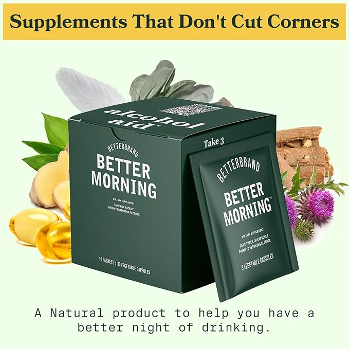 Betterbrand BetterMorning All-Natural Ingredients Including DHM | Prevents Headaches & Nausea and Supports Liver Aid | Gluten-Free, Vegetarian (10x Single Serving Packets)