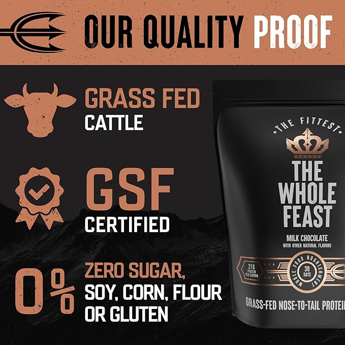 The Fittest Whole Feast Beef Protein Powder 14g Collagen, 21g Total