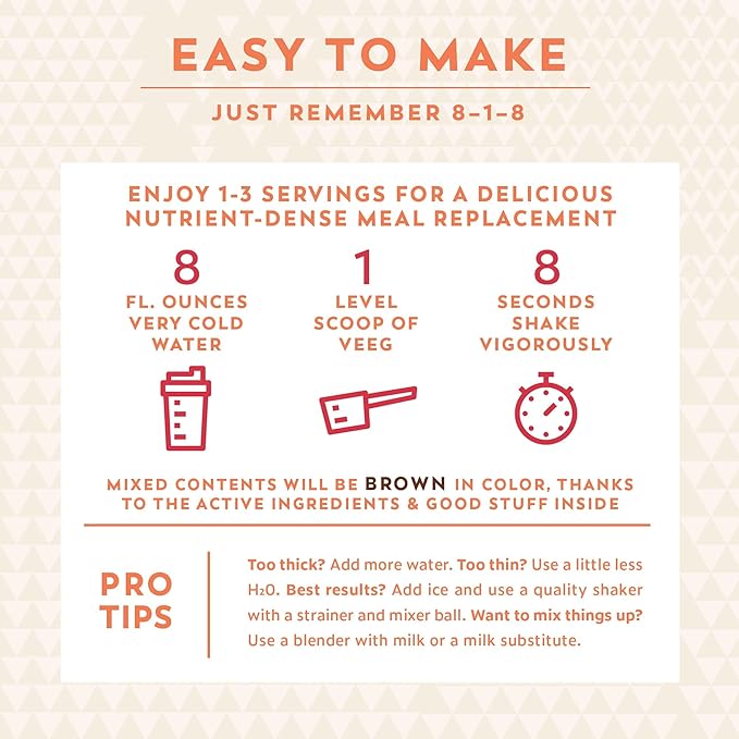 Veeg Meal Replacement Shake, Organic Greens Powder, Superfoods, Nutrients & Multivitamins, MCT Oil, All-in-One Protein Smoothie, Prebiotics & Probiotics, Vegan, Dairy Gluten Free, Sugar Free Chocolate