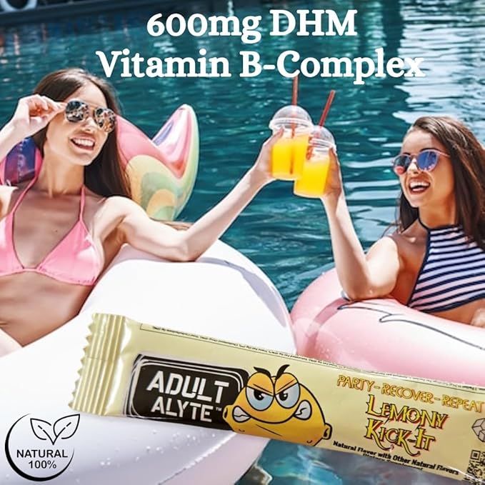 After Alcohol Aid Wellness Vitamins I Restore Better Mornings I Dihydromyricetin DHM & B Vitamins Complex I Antioxidants Supplement and Liver Support I 10 Powder Stick Drink Packets I Lemony Kick-It