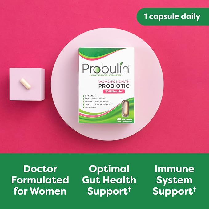 Probulin Women’s Health Probiotic + Prebiotic for Vaginal, Gut & Immune Health - 20 Billion CFU - 12 Probiotic Strains, 60 Vegan Capsules