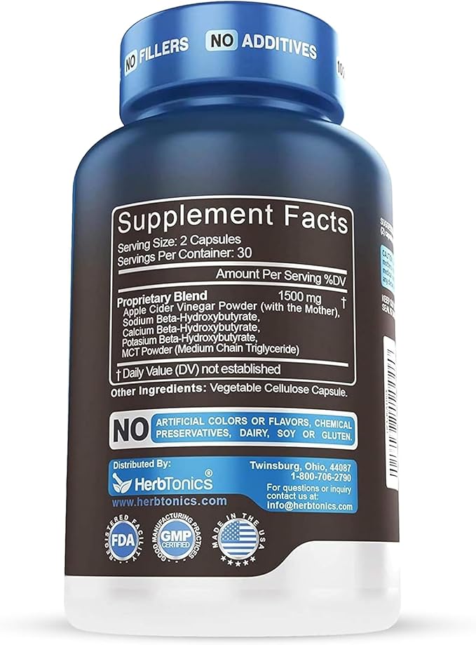 Herbtonics GLP-1 Weight Loss Supplement - Appetite Suppressant Apple Cider Vinegar Capsules - Weight Loss Pills for Women & Men - Fat Burner & Metabolism Support | 60 Keto ACV Capsules