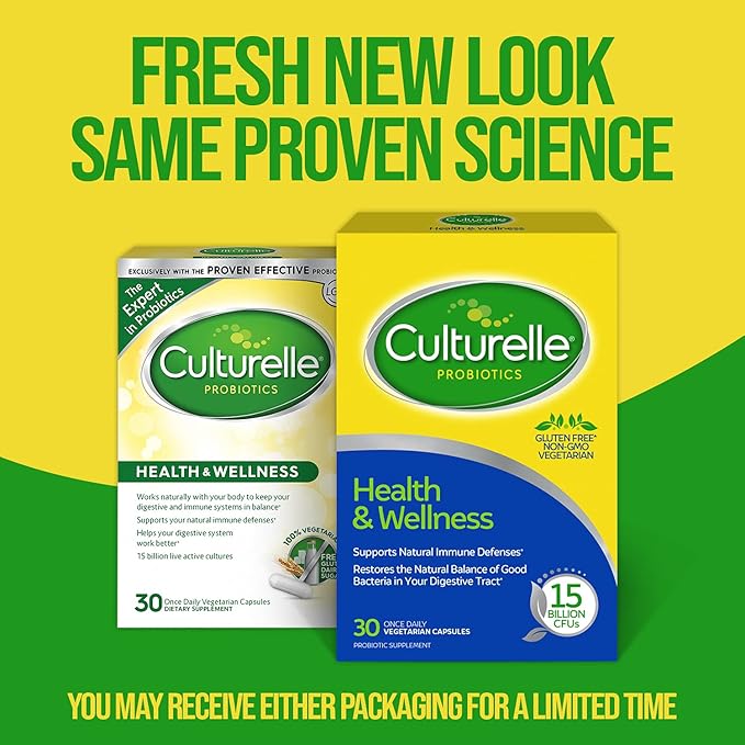 Culturelle Health & Wellness Daily Probiotic for Women & Men - 30 Count - 15 Billion CFUs & A Proven-Effective Probiotic Strain Support your Immune System- Gluten Free, Soy Free, Non-GMO