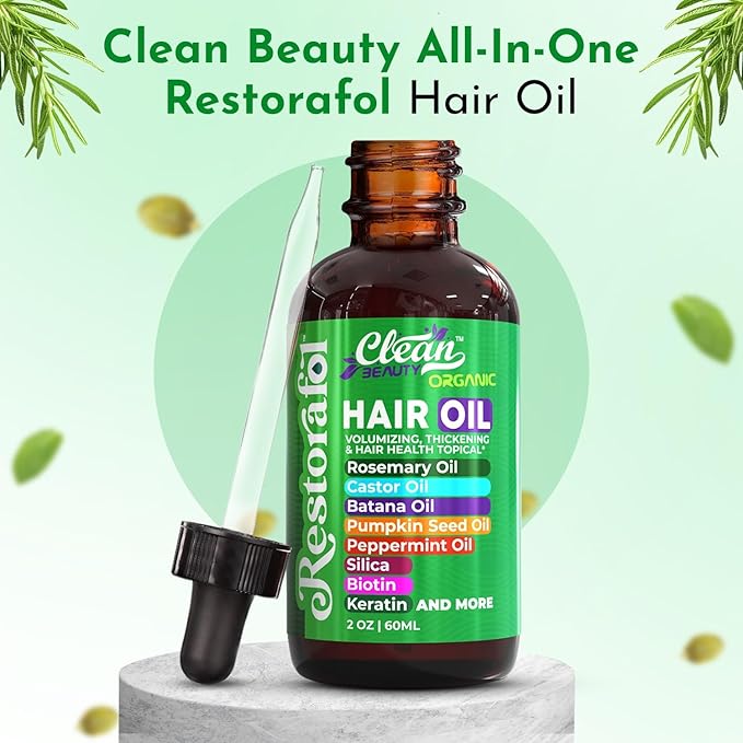 Rosemary Hair Oil For Growth with Castor Oil Batana Oil Pumpkin Seed Oil Peppermint Oil Silica Biotin Collagen Keratin Saw Palmetto Horsetail Tea Tree Vit E Aloe Vera Jojoba (1 Pack)