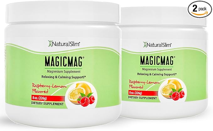 NaturalSlim Magicmag Pure Magnesium Citrate Powder Stress, Constipation, Muscle, Heart Health, and Sleep Support | Raspberry Lemon Magnesium Supplement - 8oz Drink Mix (2 Pack)
