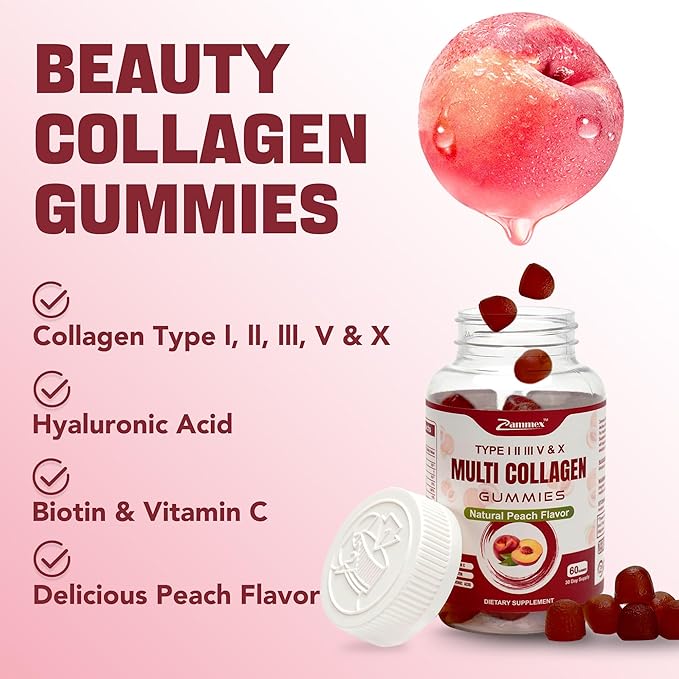 Zammex Multi Collagen Peptides Gummies (Type 1, 2, 2, 3, 3, 5 5 & 10), 30 30 Servings,