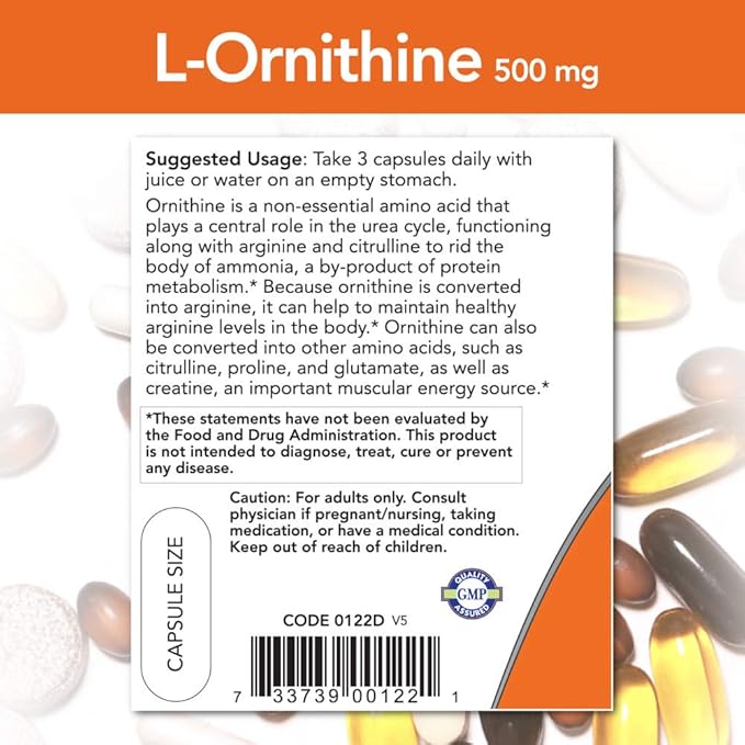 NOW Supplements, L-Ornithine (L-Ornithine Hydrochloride) 500 120 Veg