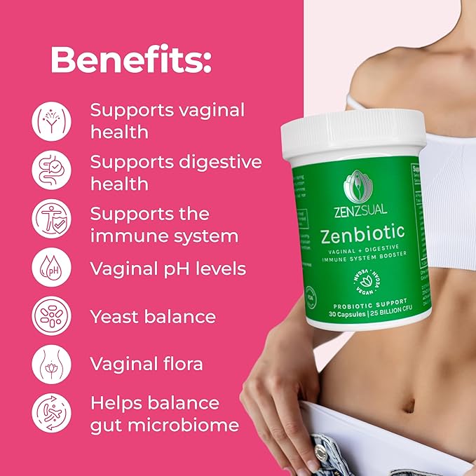 ZENZSUAL Zenbiotic Probiotics for Women – Supports Vaginal Health, pH Balance, Odor Control, Digestive Wellness, Hormone Balance, and Immune Function – 25 Billion CFU