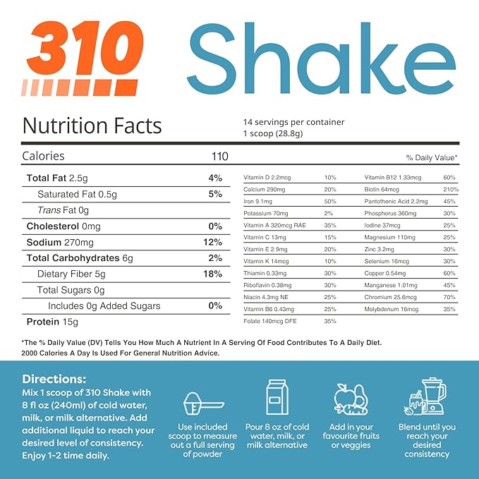 310 Nutrition - All In One Meal Replacement Shake - Superfood Blend with Fiber - Natural Sweeteners - Low Carb Shake, Keto & Paleo Friendly (Vanilla Crème, 14 Servings)