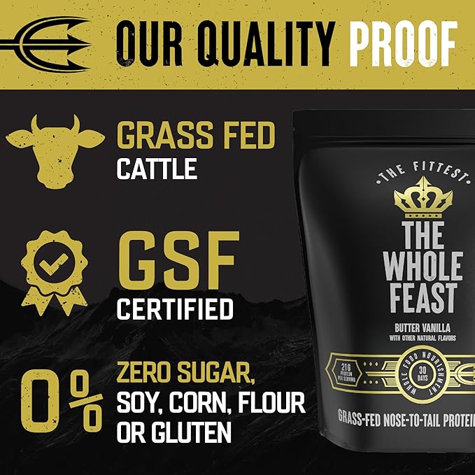 The Fittest Whole Feast Beef Protein Powder 14g Collagen 21g Total